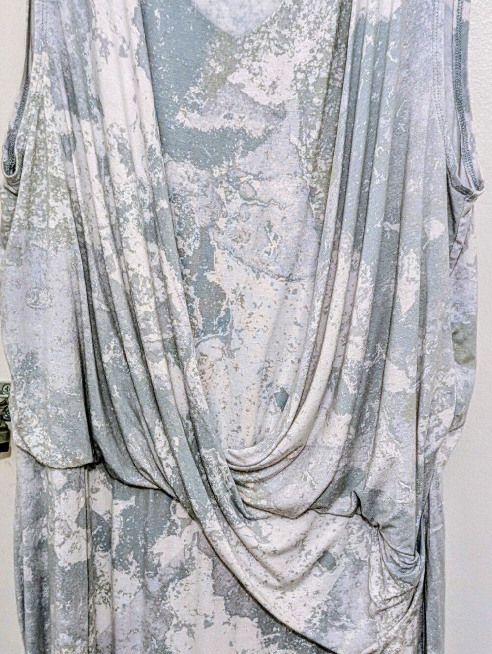 H by Halston Light Gray and White Draped Midi Dress Size 14